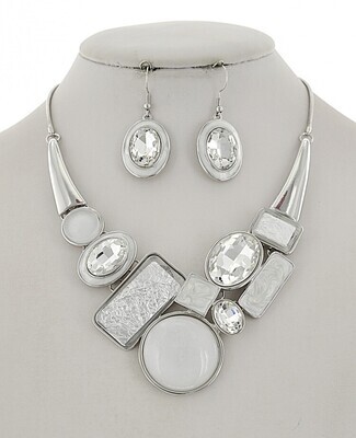 Necklace &amp; Earrings|  Statement Acrylic Metal Glass Necklace &amp; Earring Set