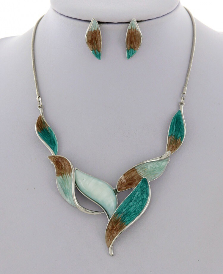 Necklace &amp; Handbags |  Leaf Metal Enamel Necklace &amp; Earring Set