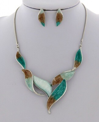 Necklace &amp; Handbags |  Leaf Metal Enamel Necklace &amp; Earring Set