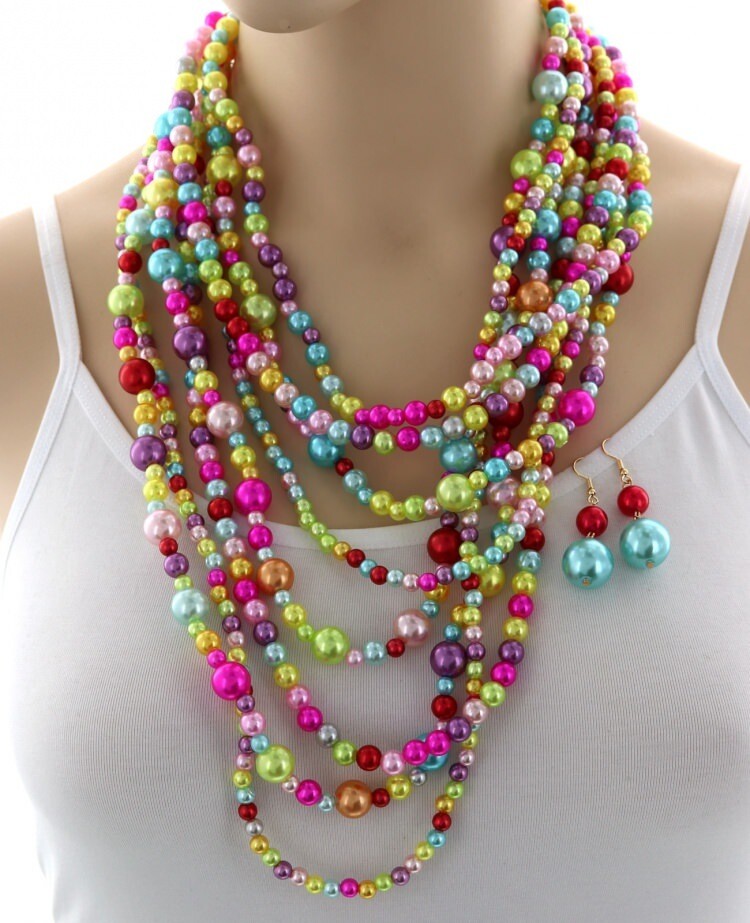 Necklace &amp; Earrings| Pearl - Synthetic Multi Strand Necklace &amp; Earring Set