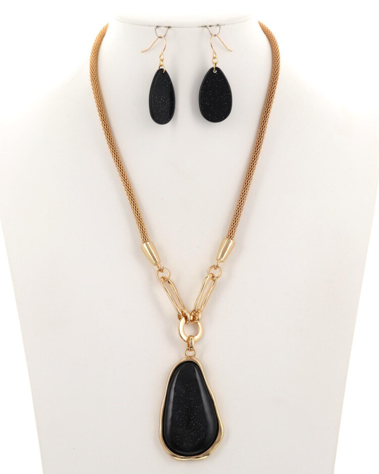 Necklace &amp; Earrings| Teardrop Resin Pendant Metal Necklace &amp; Earring Set