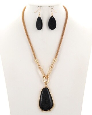 Necklace &amp; Earrings| Teardrop Resin Pendant Metal Necklace &amp; Earring Set