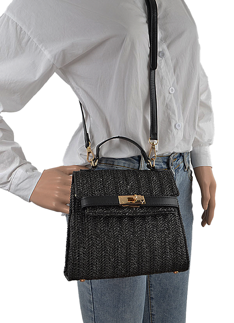 Handbags | Faux Straw Top Handle Clutch
