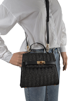 Handbags | Faux Straw Top Handle Clutch