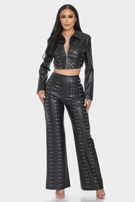 Pants Set | Faux Rhinestone Leather Pant Set