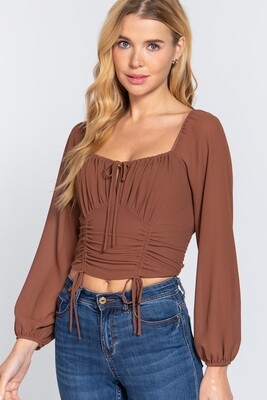 Tops | Tied Ruched Woven Top