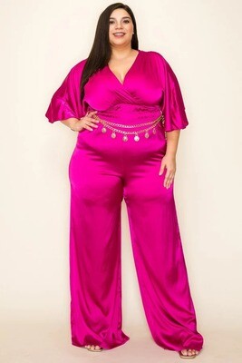 Plus Size Jumpsuits &amp; Rompers | Satin wrap Smocked-waist Jumpsuit