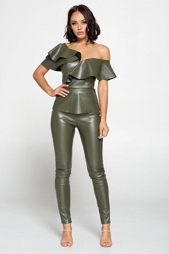 Pleather Fashion Styles | 2pc Peplum Pants set