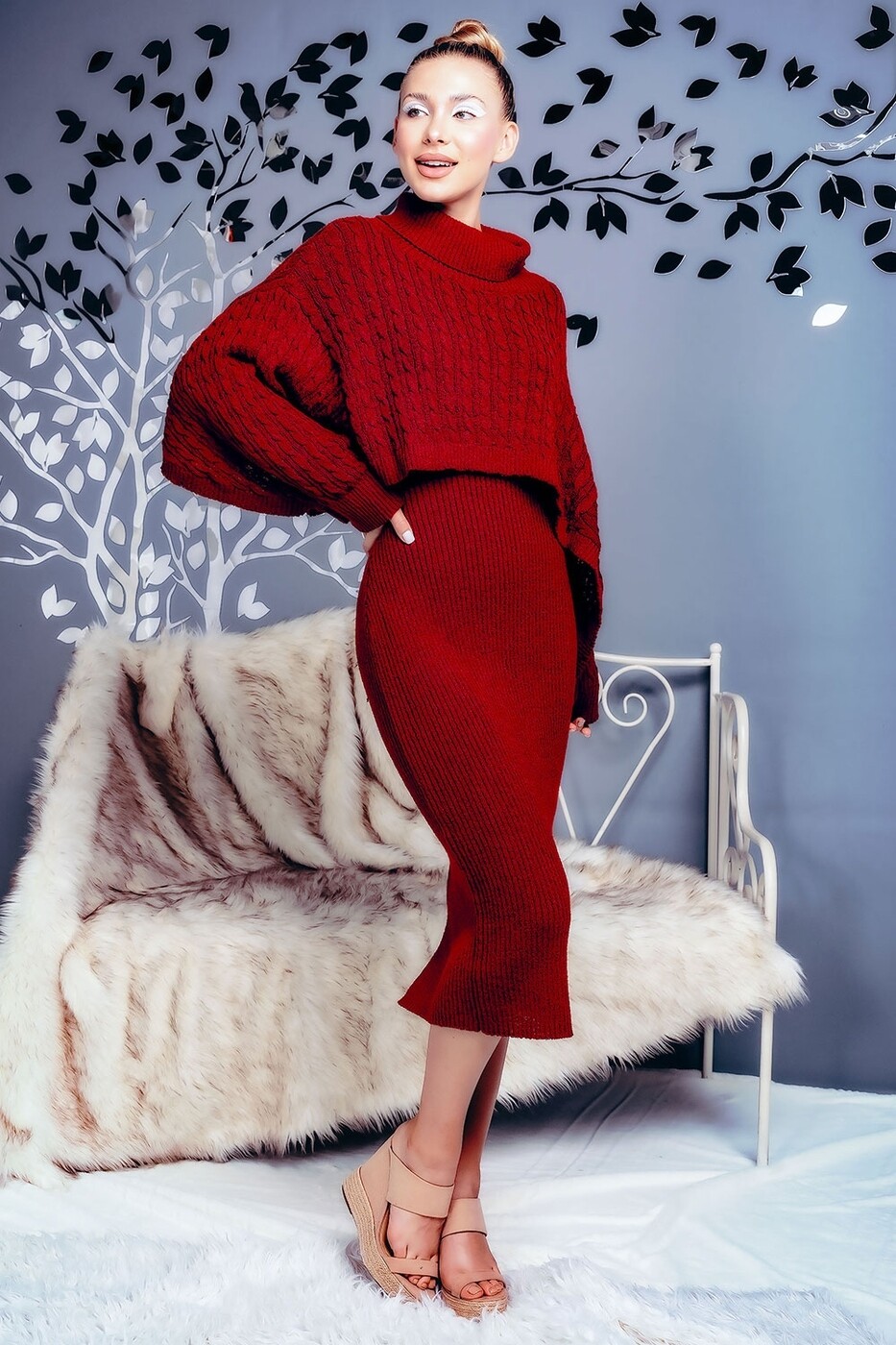 Dresses | Sleeve Shawl and Sweater Dress Set