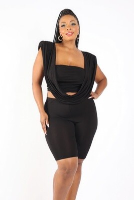 Plus Size Shorts  | Draped Front Short Set