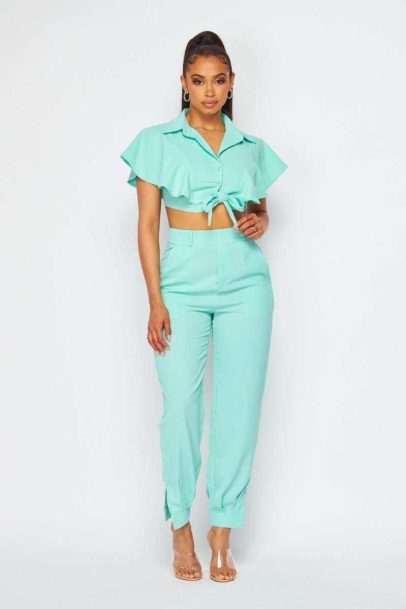 Pants Sets | Unveil Your Chic: Ruffle Knotted Pants Set