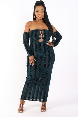 Plus Size Dresses | Striped Velvet Off Shoulder Dress