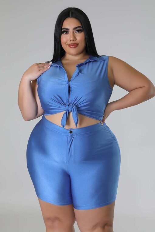 Plus Size Shorts/Sets | Sexy Front Tie Short Set