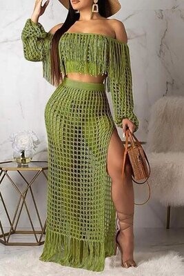 Swimsuits &amp; Cover-Ups | 2pc Crochet Mesh Tassel Swimwear Cover-up