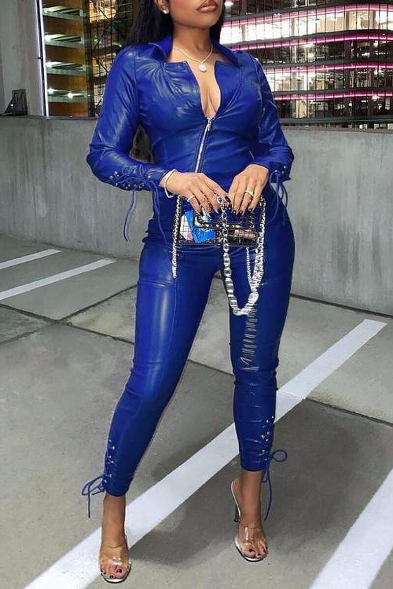 Pant Set | Vegan Leather Eyelet 2pc Pants Set