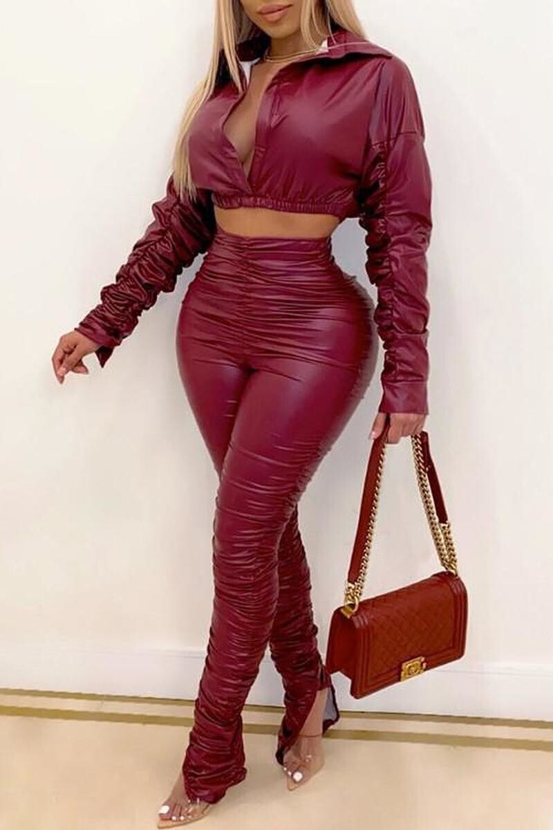 Pant Set | Sexy Ruch Vegan Leather 2pc Pants Set