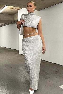 Skirt Sets| Knitted Cropped Tank Top and Skirt Set