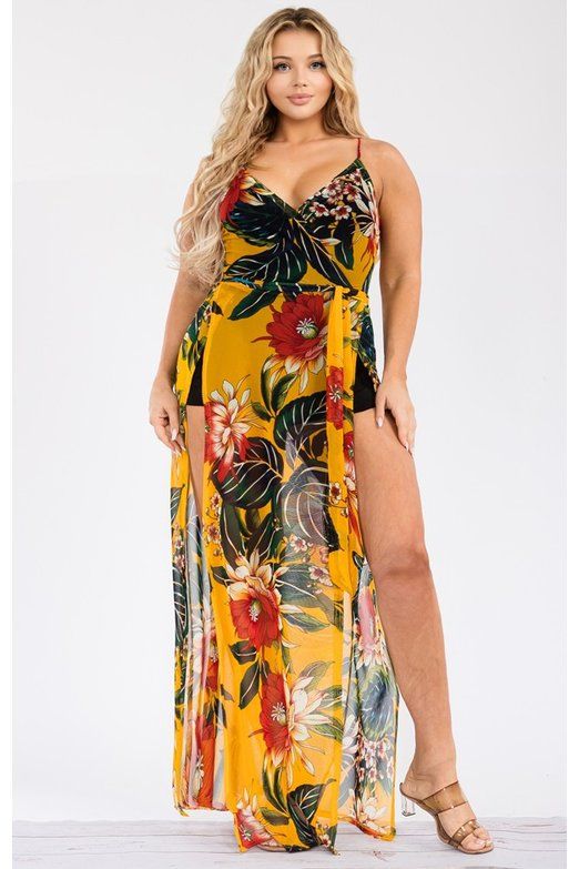 Plus Size Dresses | Plus Size Tropical Print Maxi Dress - Limited Stock!