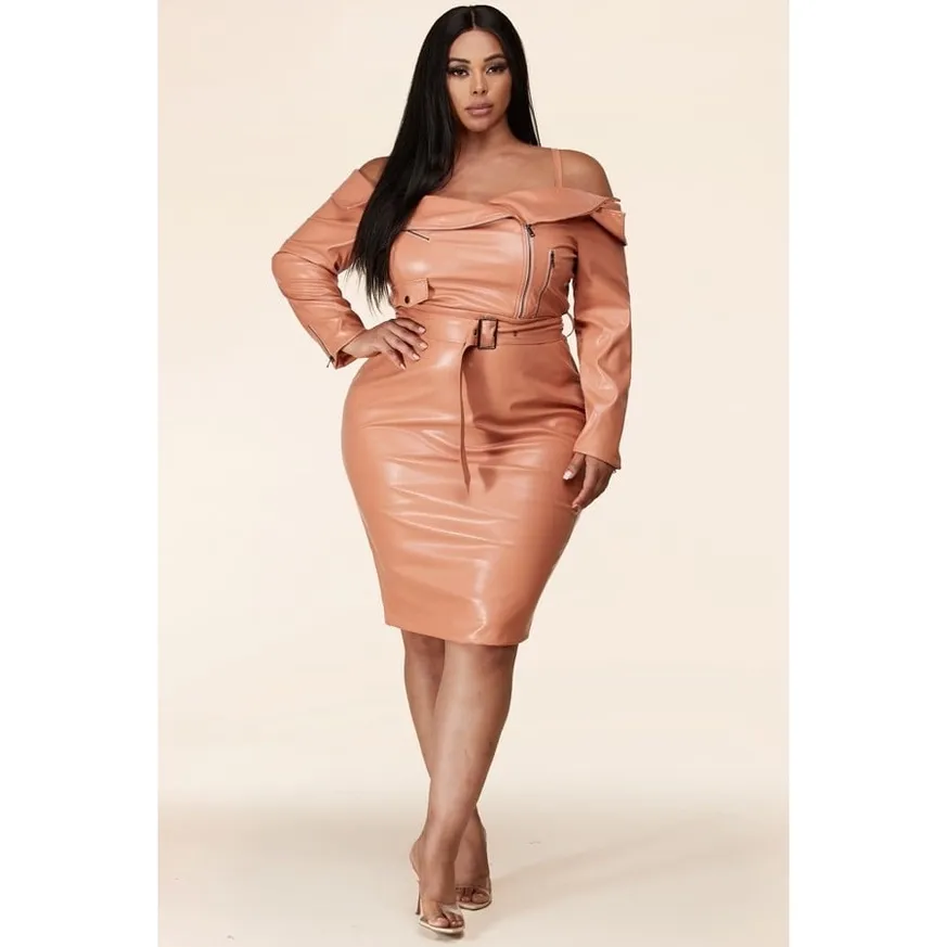 Plus Size Dresses |  Edgy Faux Leather Mini Dress