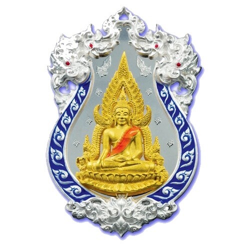 เหรียญหล่อฉลุ พระพุทธชินราช เนื้อเงินลงยาราชาวดี สีน้ำเงิน องค์พระชุบทอง รุ่นจอมราชันย์ ปี 55