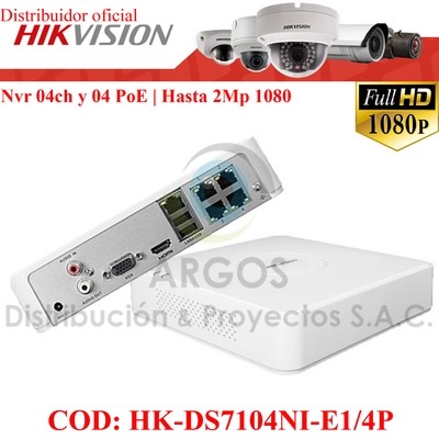 NVR 4Ch (4PoE) | HASTA 4Mp | Salida HDMI/VGA | Soporta 1HDD | TCP/IP 10/100Tx
