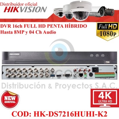 DVR 16CH FULL HD HASTA 8MP 2HDD 4 PENTA HÍBRIDO HIKVISION
