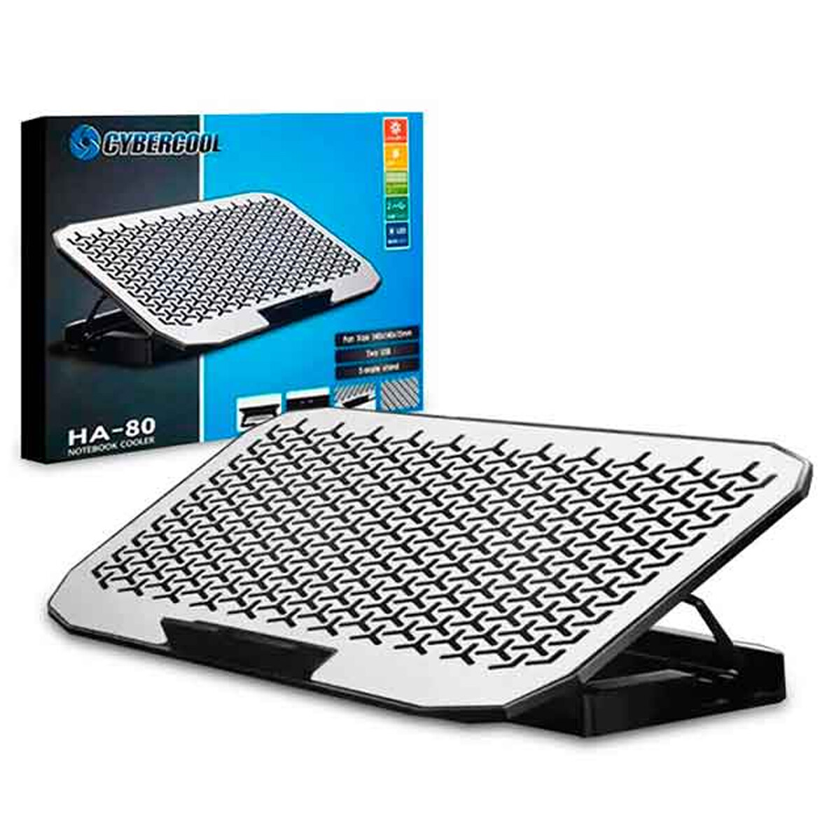 COOLER DE ALUMINIO 2 VENTILADORES PARA LAPTOP CYBERCOOL HA-80