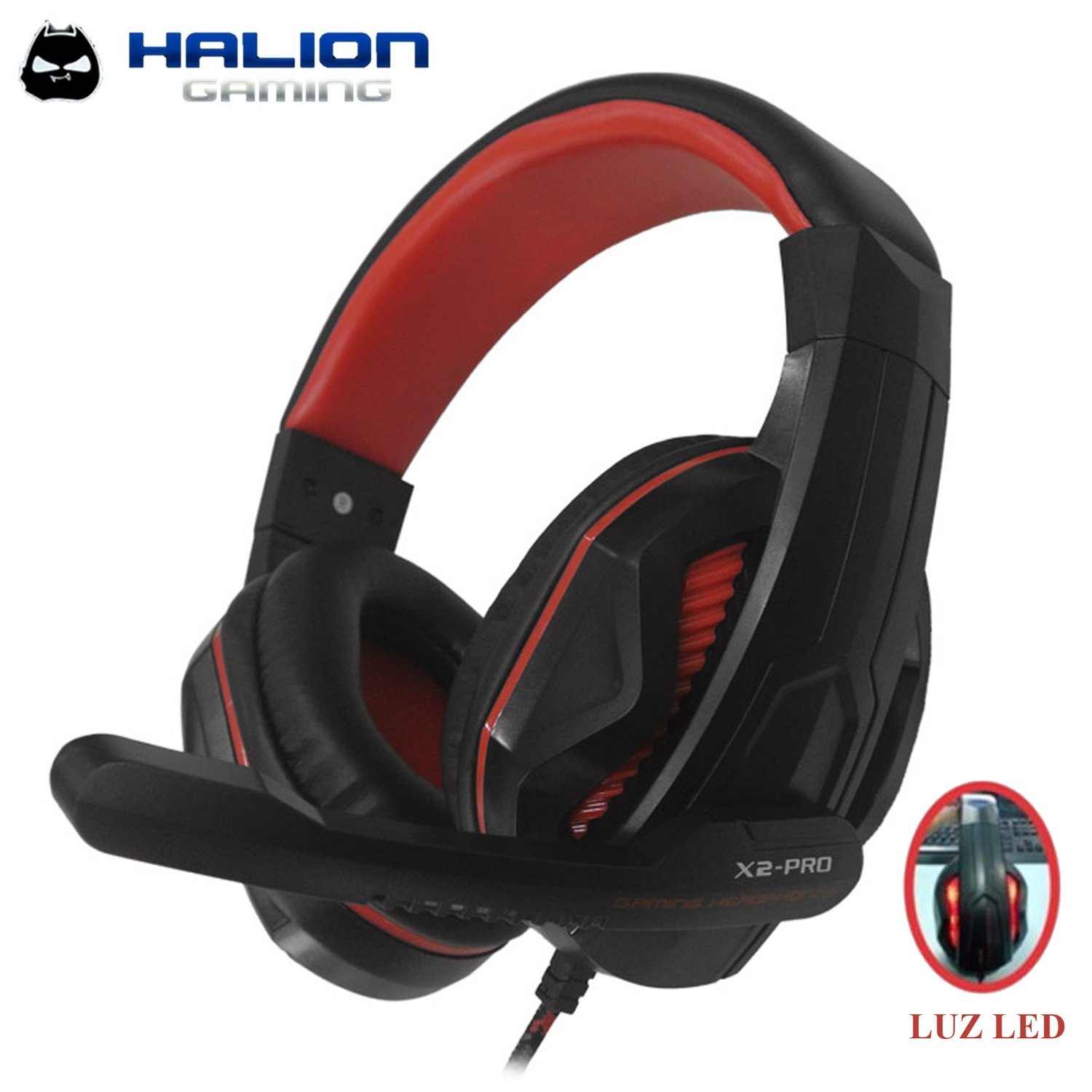 AURICULAR HALION | X2-PRO GAMING | NEGRO C/ ROJO | LED- ROJO