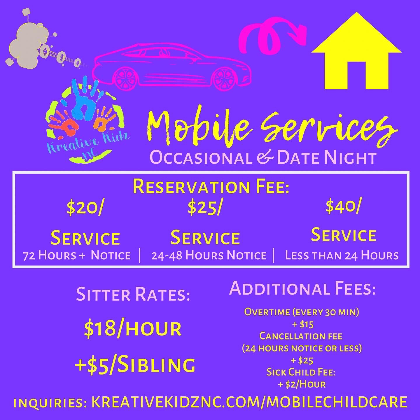 MOBILE RESERVATION FEE (72 HOURS+ ADVANCE NOTICE)
