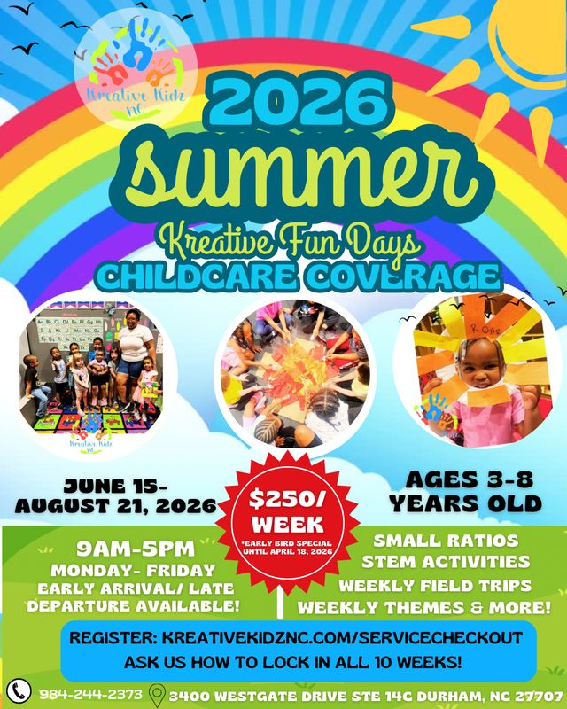 SUMMER COVERAGE FULL DAY- WEEKLY RATE (AGES 3-8)-- EARLY BIRD SPECIAL