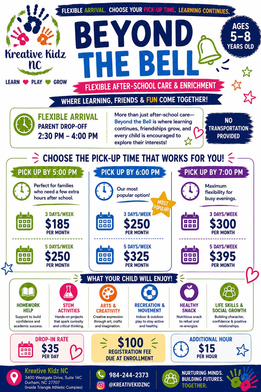 BEYOND THE BELL AFTER SCHOOL COVERAGE- 3 HOUR SPECIAL (AGES 5-8)