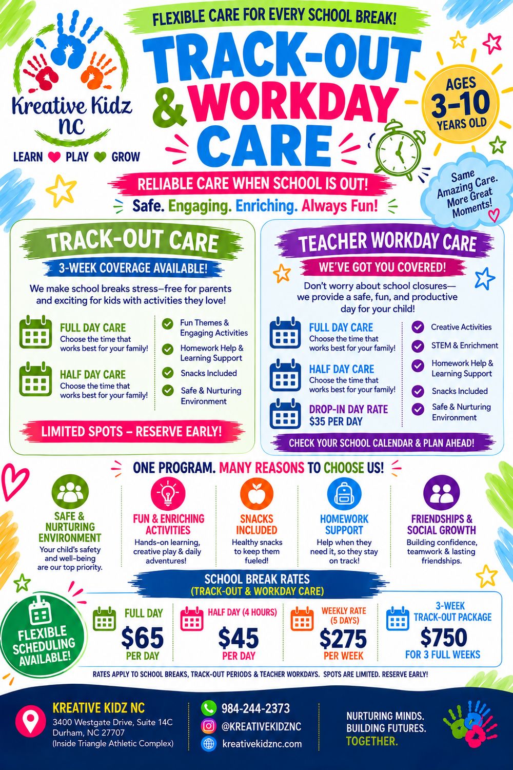 TRACK OUT CARE— WEEKLY RATE FULL DAY (AGES 3-10)