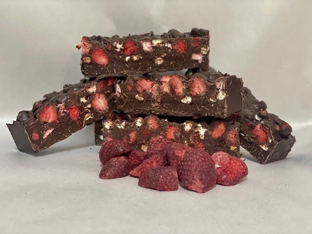 Dark Chocolate and Freeze Dried Strawberry Rocky Road