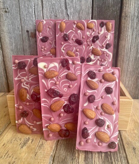 Ruby Chocolate Bar with Roasted Almonds and Cranberries