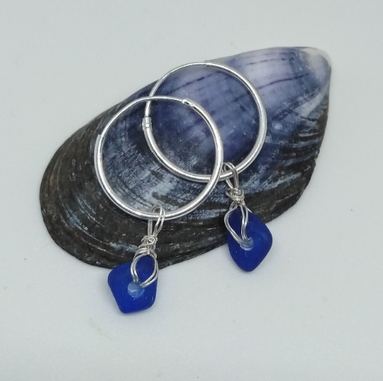 Belizean Beach Silver Sea Glass Earrings
