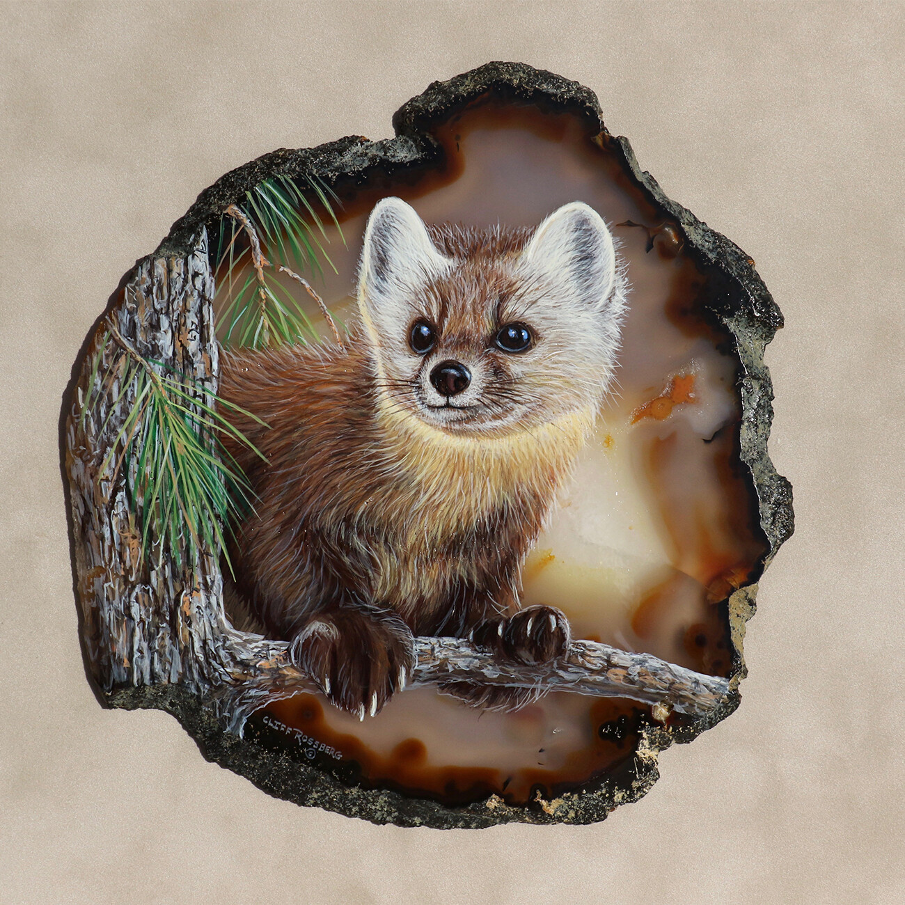 Pine Marten- acrylic on agate