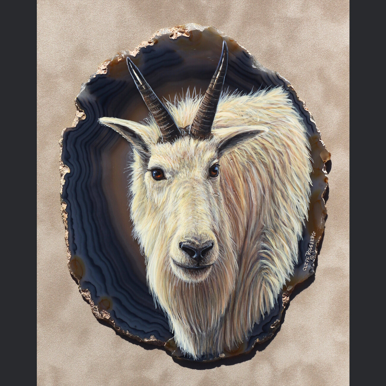 Billy- Mountain Goat-  acrylic on agate