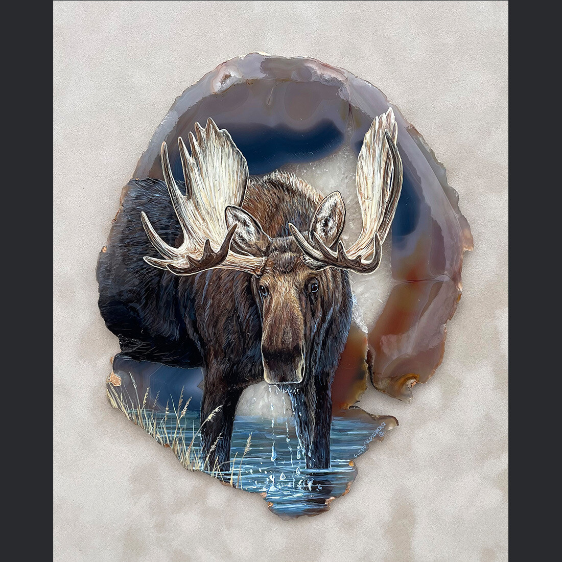 Water Bull - acrylic on agate