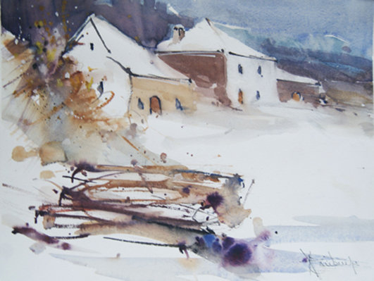 Ferme ardennaise sous la neige