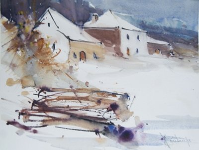 Ferme ardennaise sous la neige