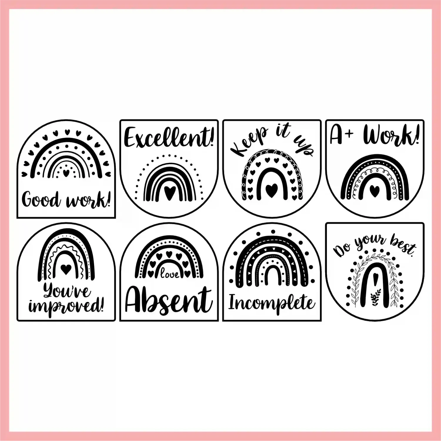 Boho Themed Wooden Stamp, 30mm x 30mm, 8-Piece Set