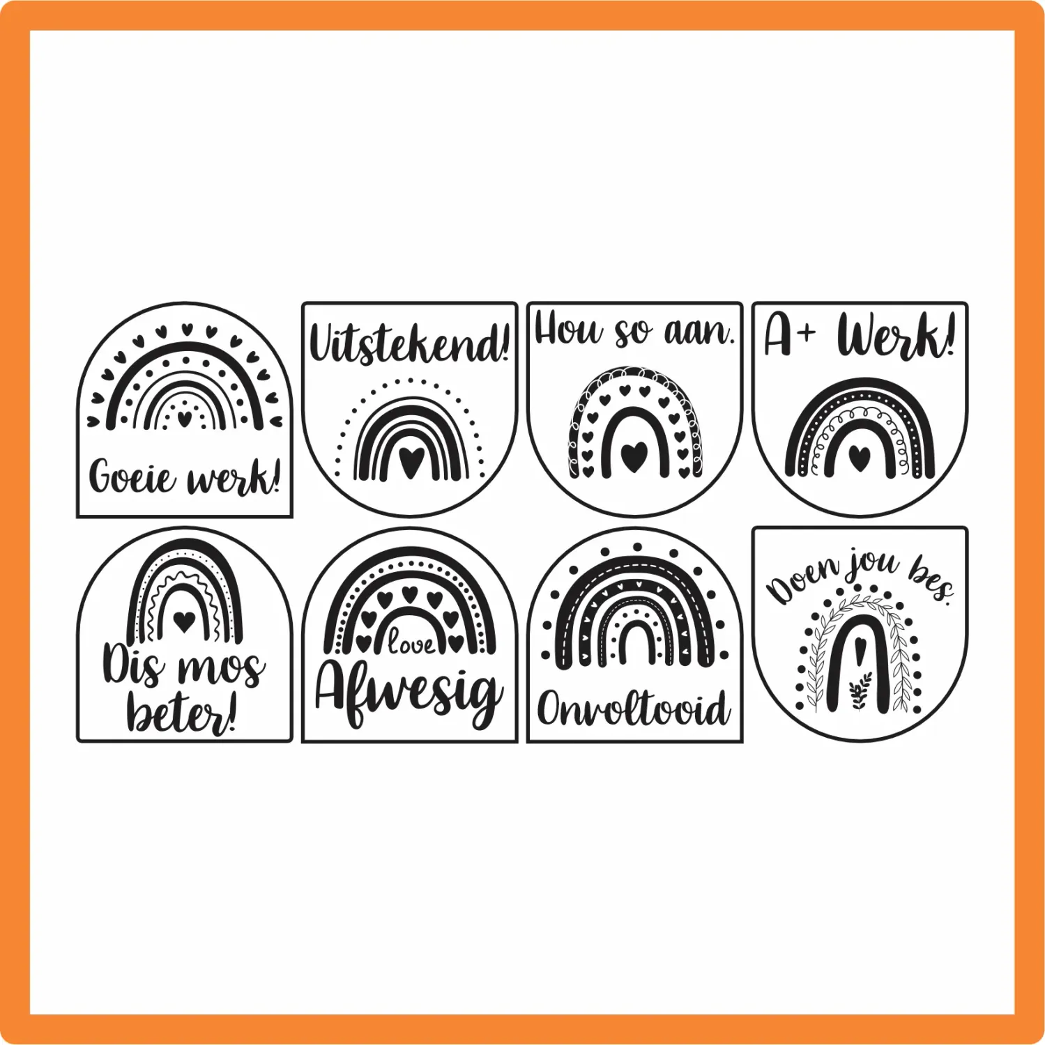 Boho Teacher Stamp Set – 8 Wooden Rubber Stamps (30mm)