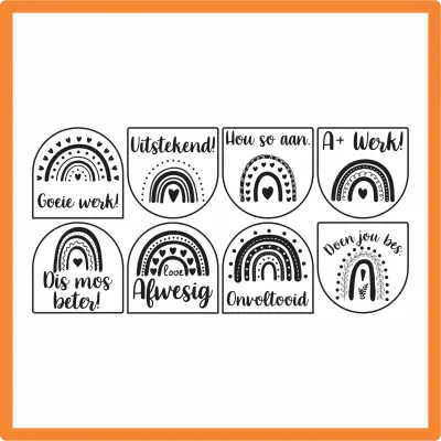Boho Teacher Stamp Set – 8 Wooden Rubber Stamps (30mm)