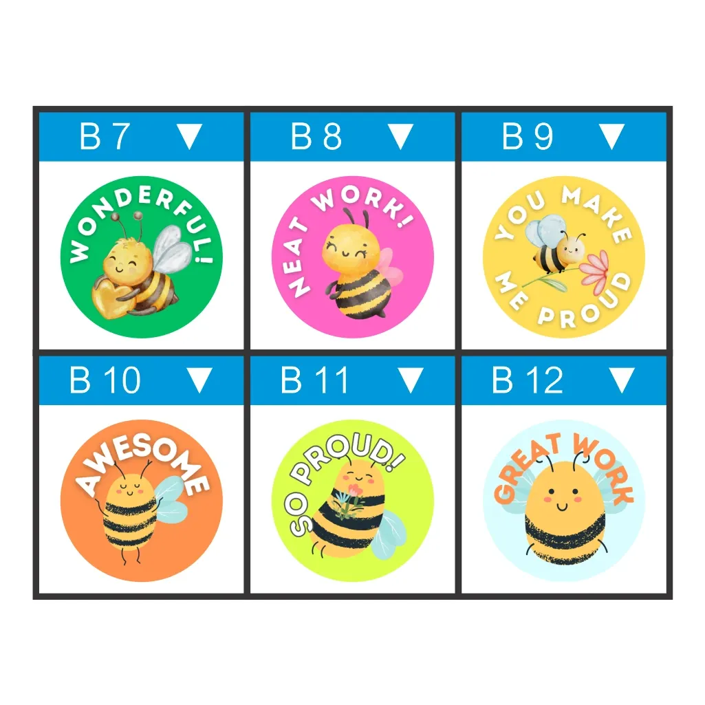 12 x Bee Teacher Stickers – Buzz-Worthy Praise