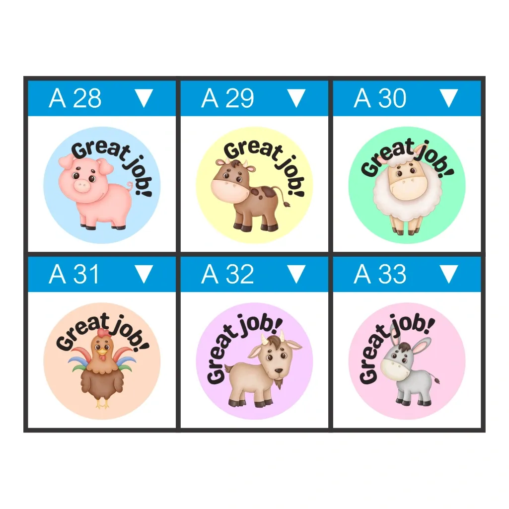 Farm Animal Vinyl Reward Stickers for Teachers – Cute “Great Job!” Designs
