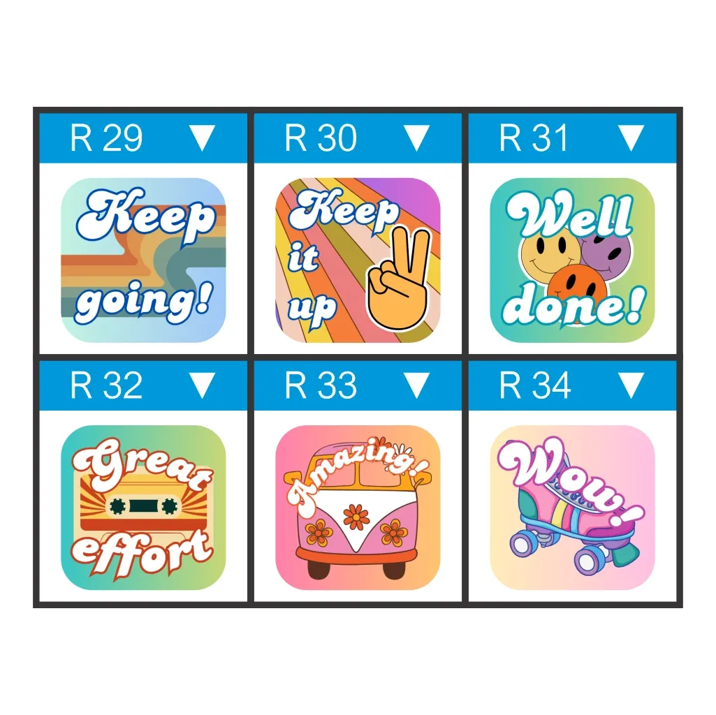 12 x Groovy Classroom Stickers – Retro Rewards for Cool Kids