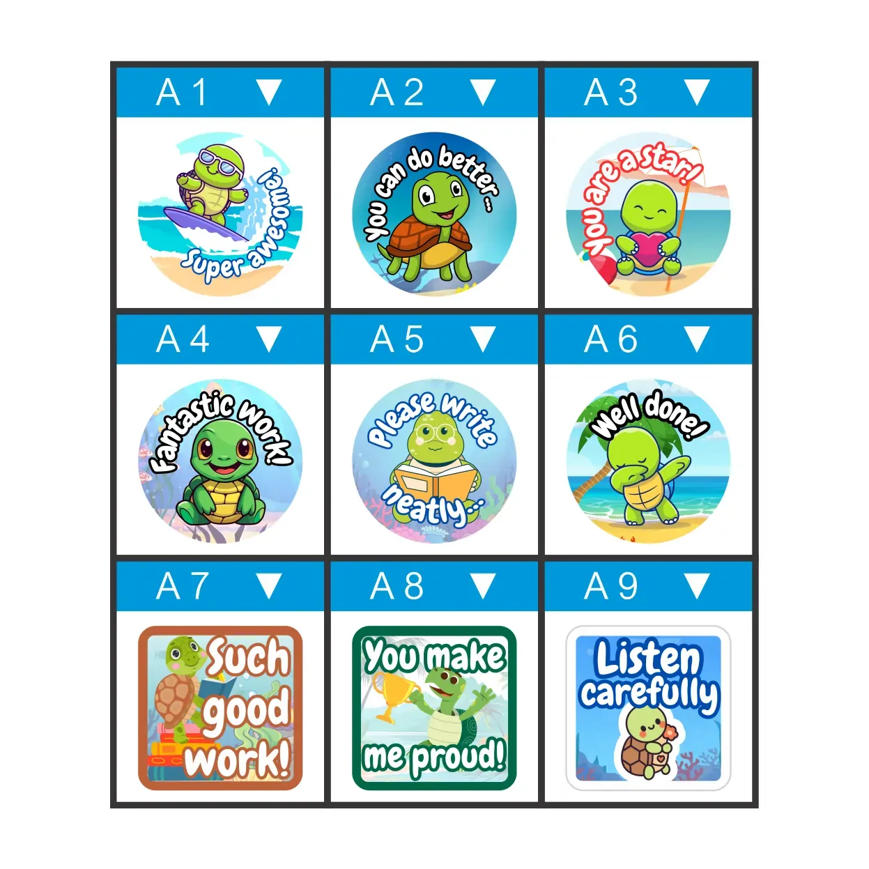 Turtle-Themed Reward Stickers – Gentle Encouragement