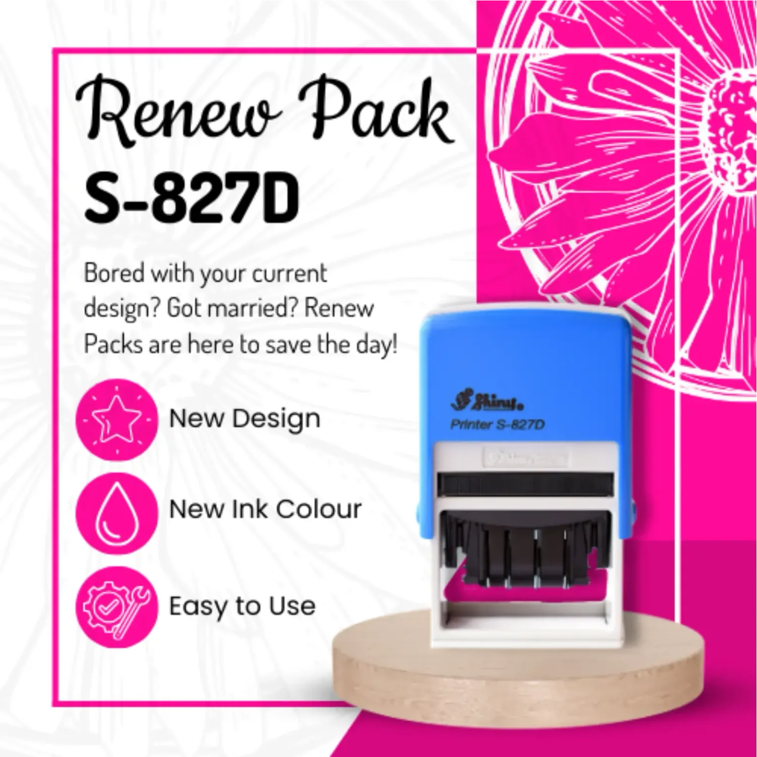 Renew Pack for Medium Rectangular Date Stamps - S-827D