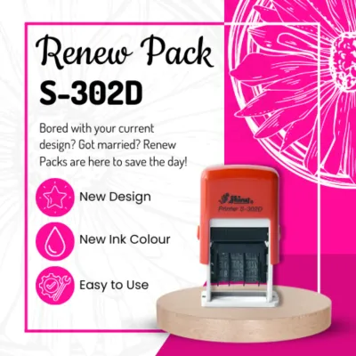 Renew Pack for Mini Teacher Date Stamp – Compact Two-Line – Shiny S-302D