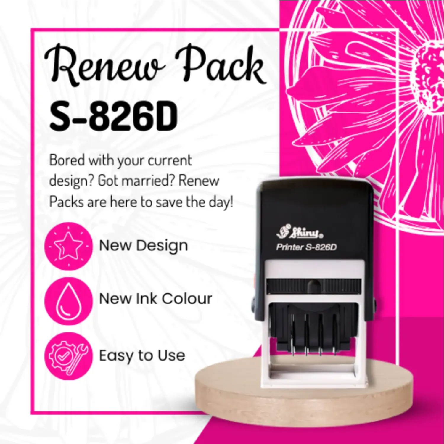 Renew Pack for Rectangular Date Stamp - S-826D